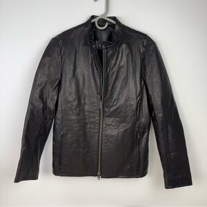 Gennaro Mens Black Leather Cafe Racer Jacket Quilted Lining GO-WCXX-JK004 Size L